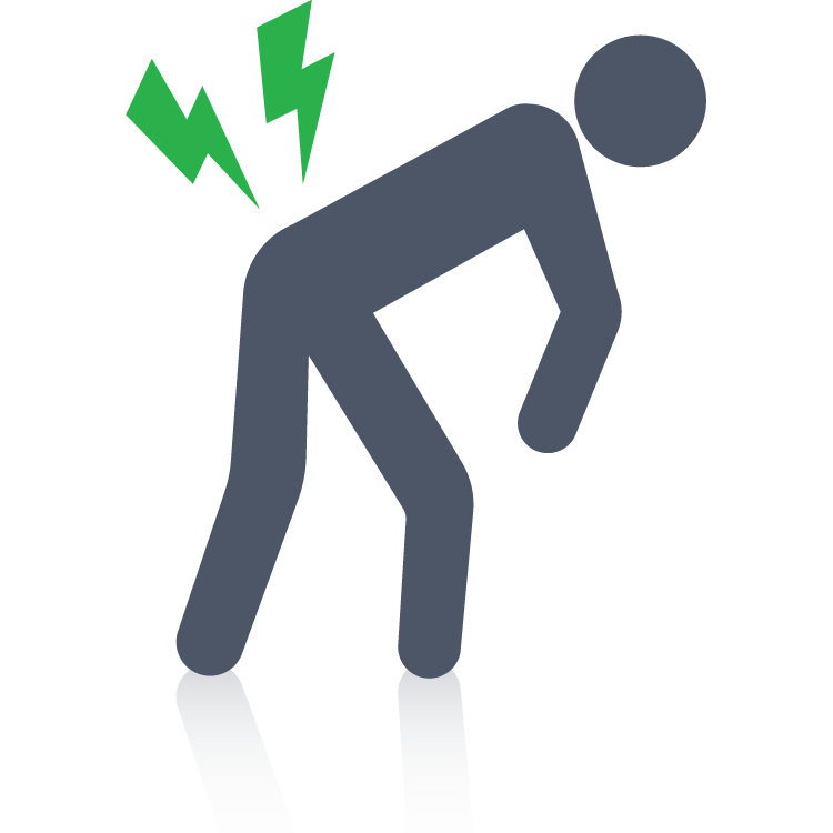 Determining Discogenic Low Back Pain gray icon of a person experiencing discogenic low back pain with green lightening bolts over it