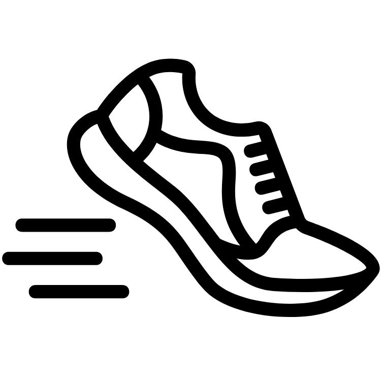 Ease of Use black icon of a shoe running