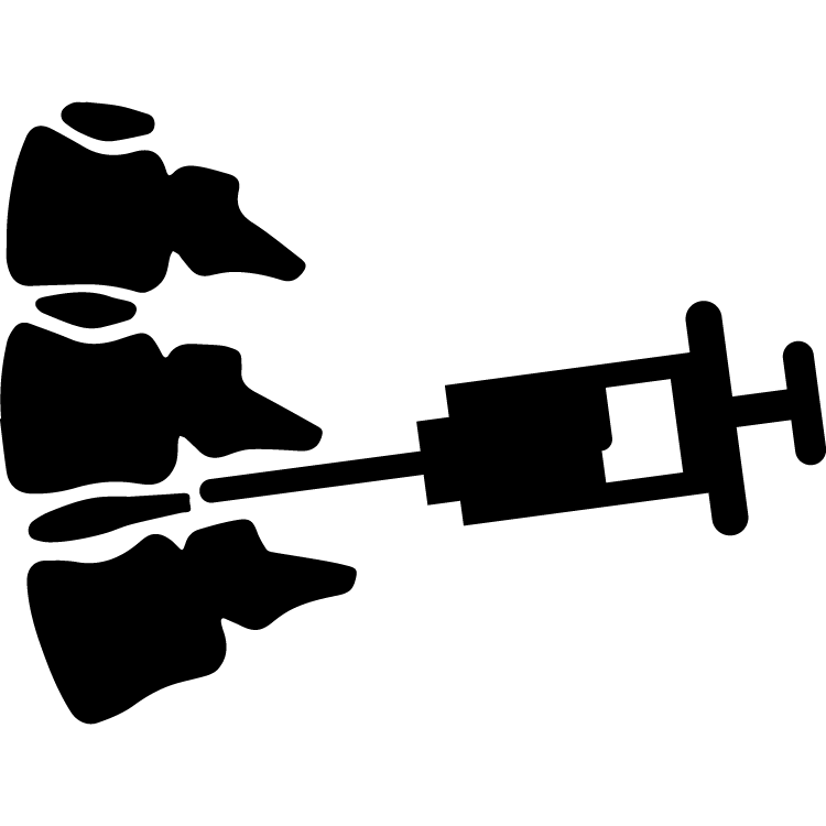 Minimally Invasive Procedure black icon of a syringe injecting VIA Disc NP treatment into the spine