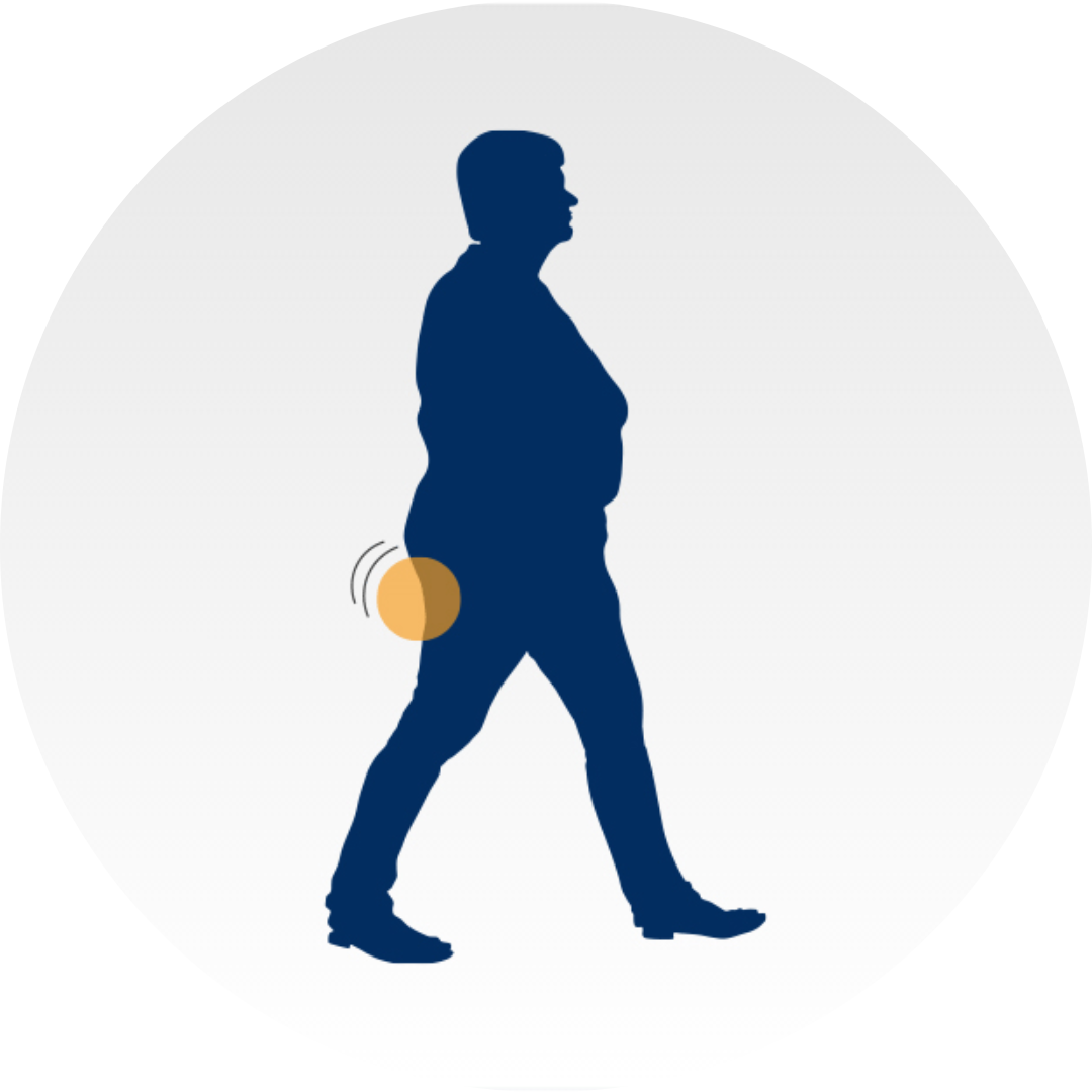 PAIN WHEN WALKING navy blue icon of a person with pain when walking