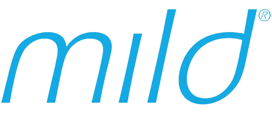 light blue icon of written Mild logo