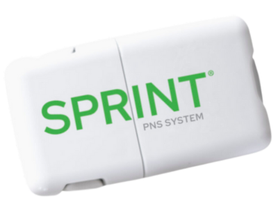 Sprint_Pulse Generator Sprint PNS System Pulse Generator, white medical device with green letters